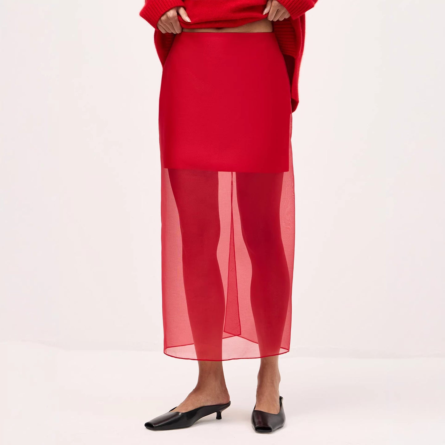 Damen Chiffon-Rock Lang Elegante Silhouette Mit Seitlichem Schlitz