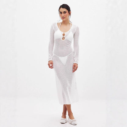 Damen Strickkleid Langärmlig Netzdesign