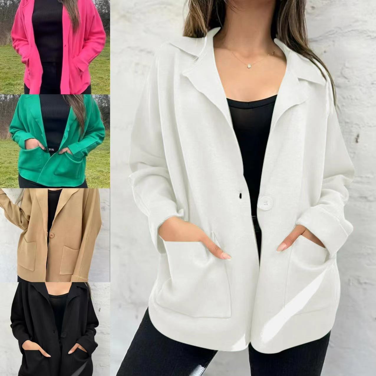 Damen Oversized Blazerjacke Lässiger Schnitt Praktische Taschen - Norvielle