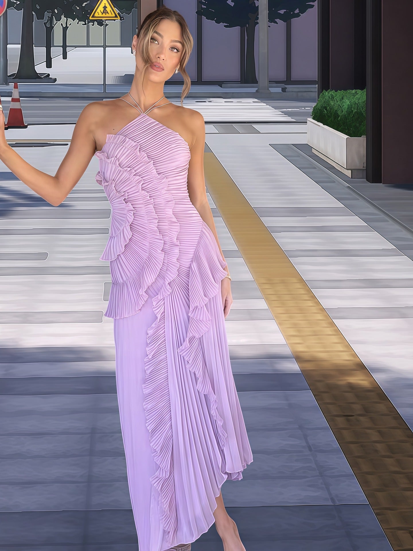 Damen Wickelkleid Faltenrock Asymmetrisch Norvielle