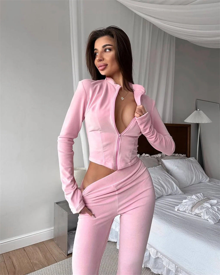 Damen Fleece-Jumpsuit Hochkragen Weites Bein Norvielle