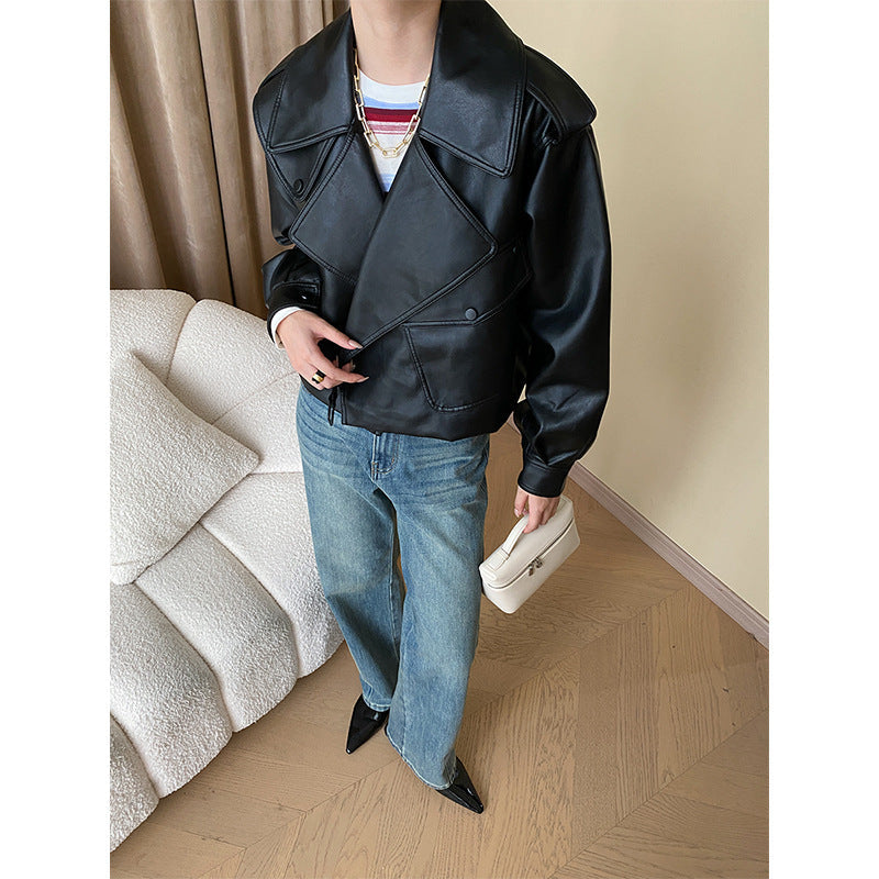 Damen Kunstlederjacke Biker-Stil Asymmetrischer Reißverschluss