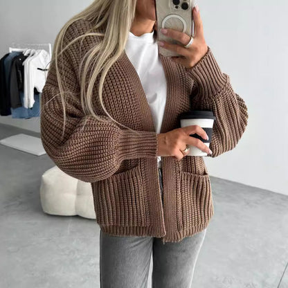 Damen Strickjacke Voluminöse Ärmel Taschen Norvielle - Norvielle
