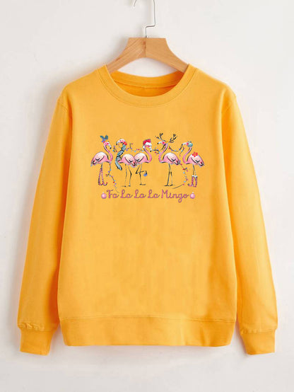 Damen Sweatshirt Flamingo-Motiv Lässiger Schnitt Norvielle