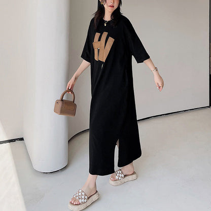 Damen Langarmkleid Grafikdruck Locker Fit