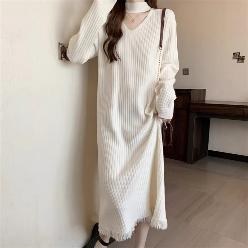 Damen Strickkleid V-Ausschnitt Fransen Norvielle - Norvielle