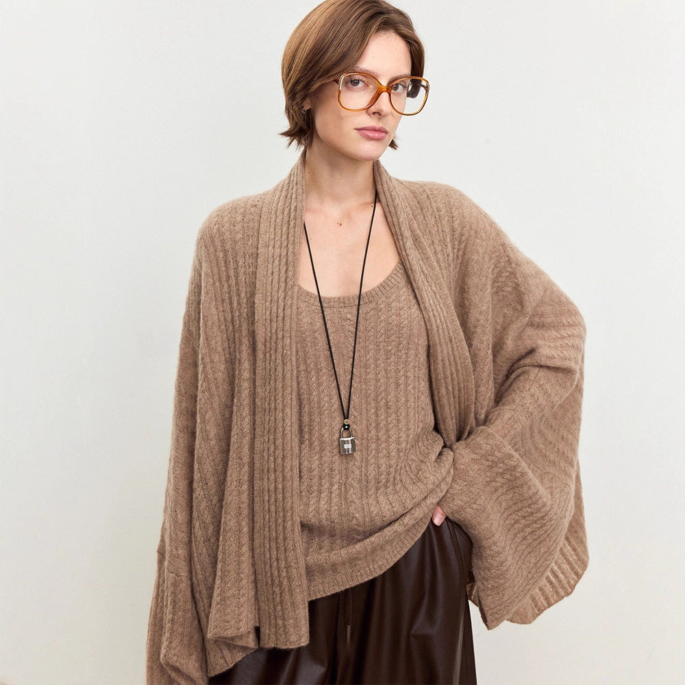 Damen Strickponcho Feine Wolle Luftig Norvielle