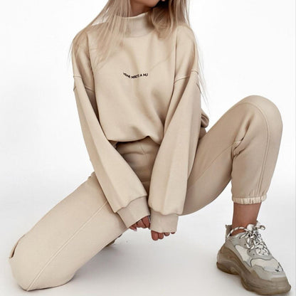 Damen Sportset Sweatshirt Jogginghose Hochkragen Weitschnitt