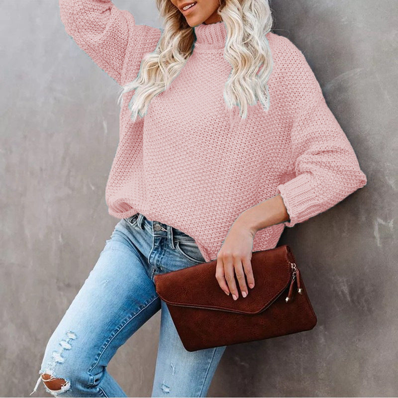 Damen Grobstrickpullover Rollkragen Lässig Norvielle