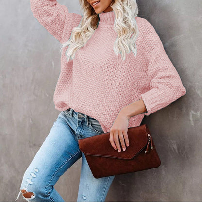 Damen Grobstrickpullover Rollkragen Lässig Norvielle