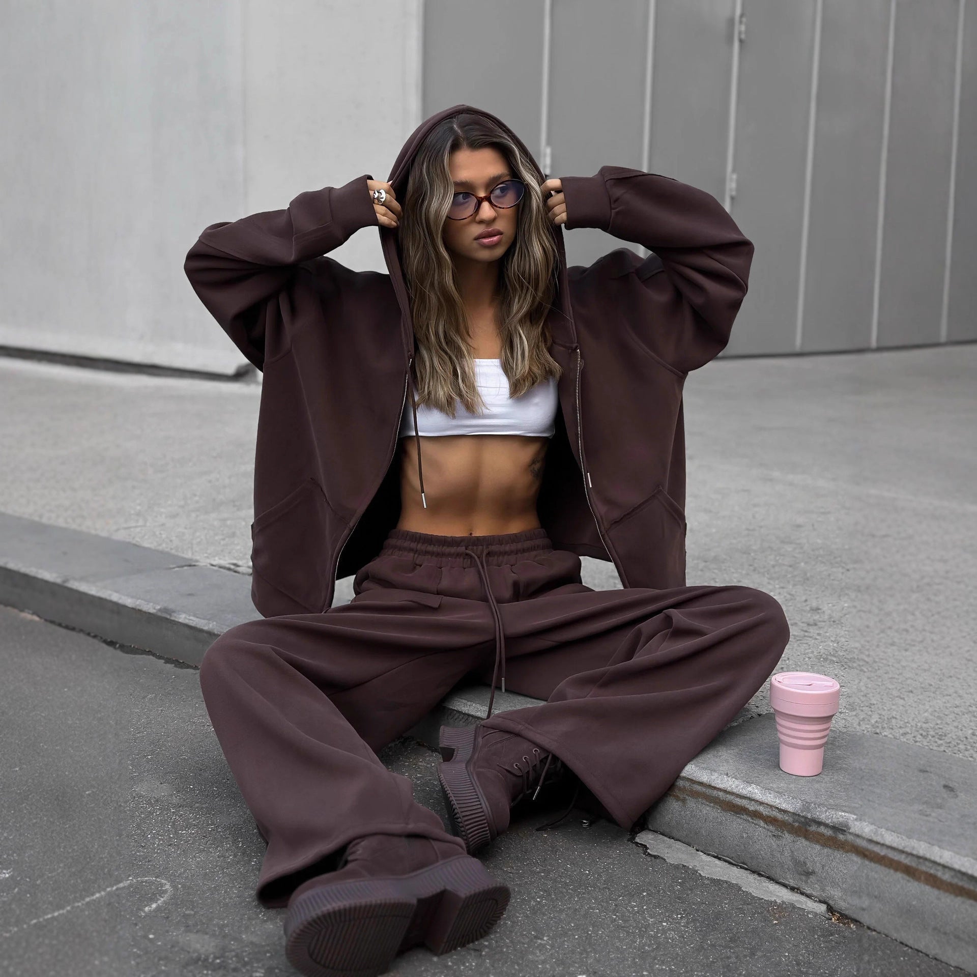 Damen Oversized Loungewear Set mit Kordelzug Norvielle - Norvielle
