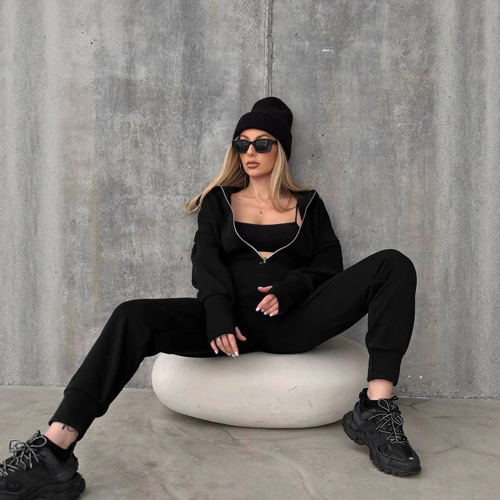 Damen Sportlicher Jumpsuit Reißverschluss Hochkragen Norvielle