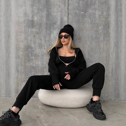 Damen Sportlicher Jumpsuit Reißverschluss Hochkragen Norvielle