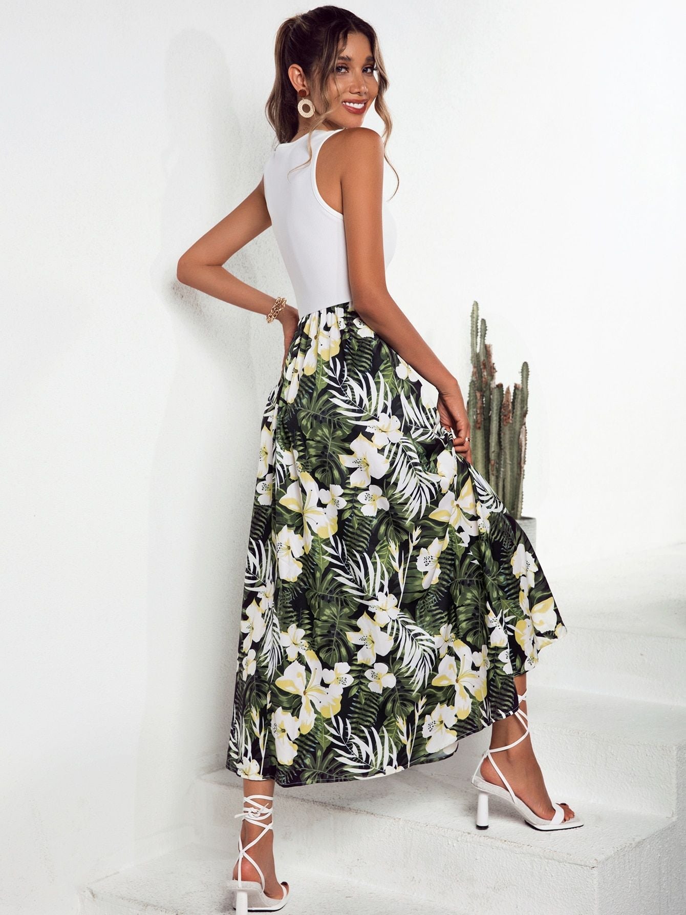 Damen Maxirock Floralmuster Schwingender Saum Norvielle