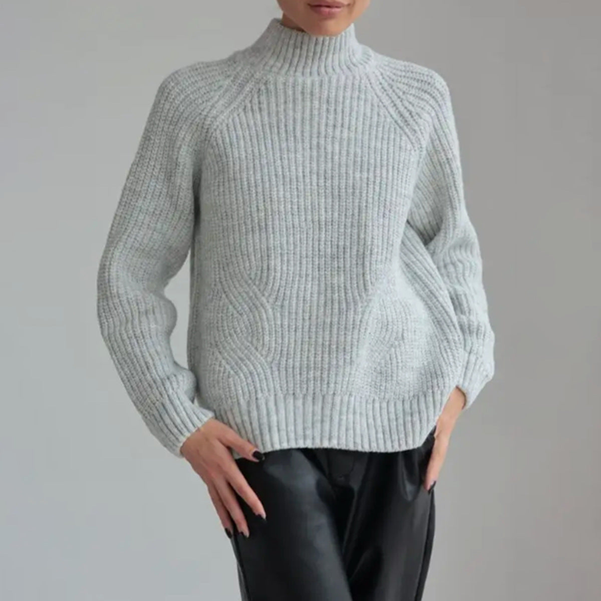 Damen Strickpullover Loose Fit Rollkragen Raglanärmel Gerippt