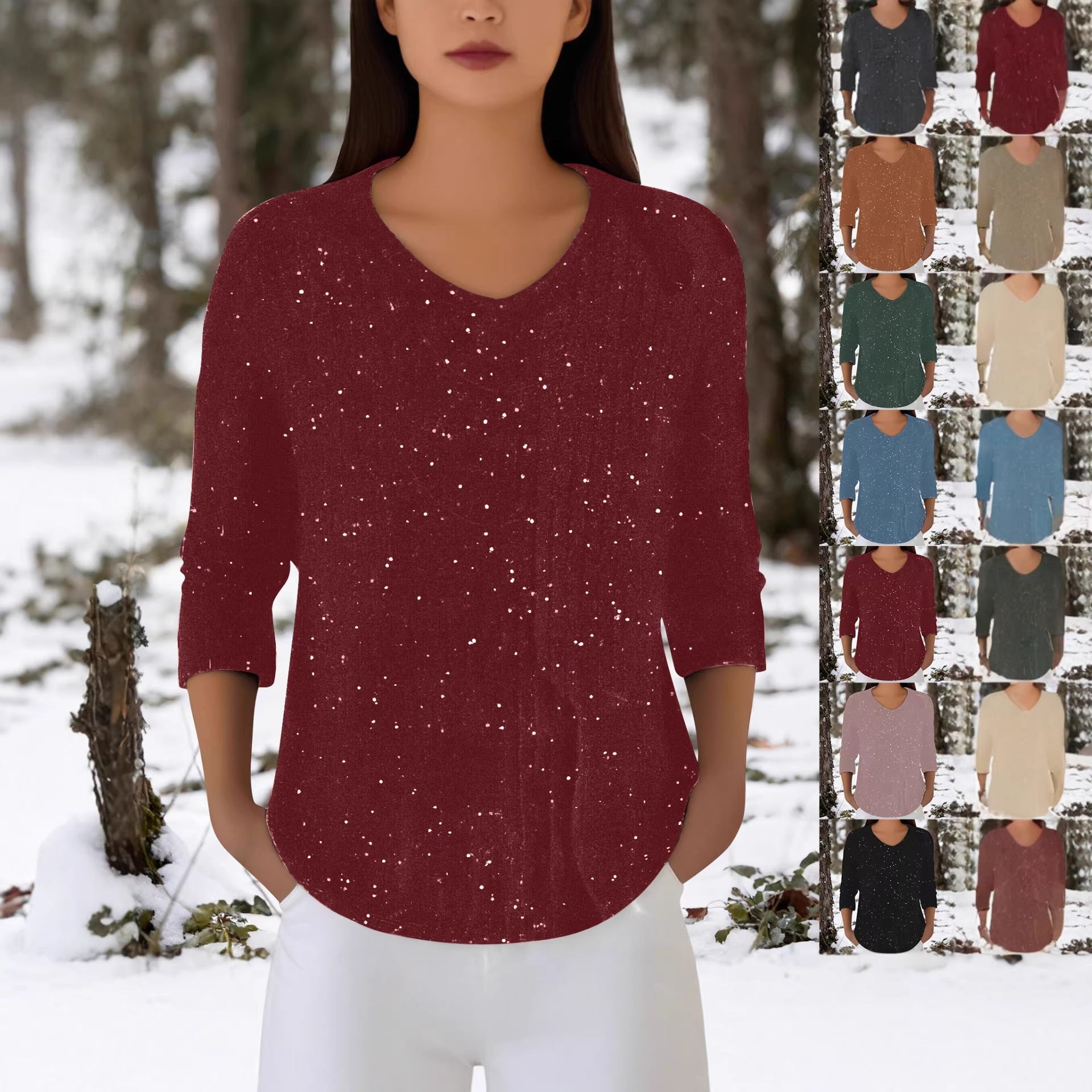 Damen Langarmshirt V-Ausschnitt Baumwolle Norvielle - Norvielle