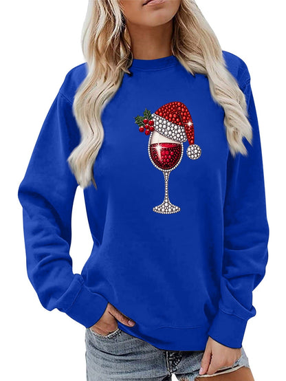 Damen Sweatshirt Weich Innenfutter Weinmotiv Norvielle