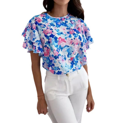 Damen Bluse Voluminöse Rüschenärmel Florales Design Norvielle