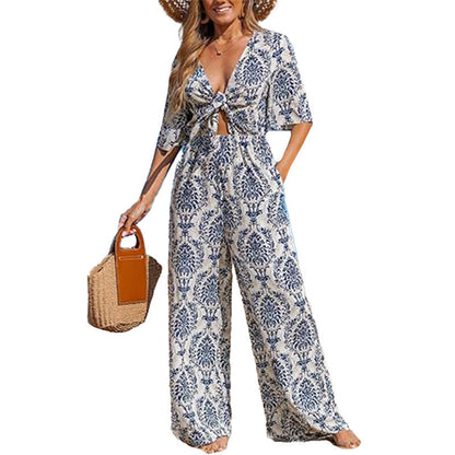 Damen Jumpsuit Weites Bein Elegantes Wickeldetail Norvielle
