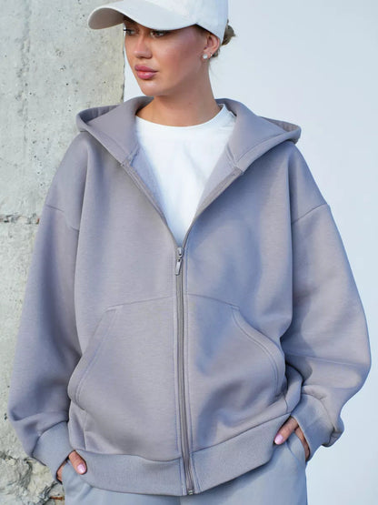 Damen Kapuzenpullover Lässig Reißverschluss Große Taschen Norvielle