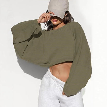 Damen Cropped Sweatshirt Voluminöse Ärmel Lässiger Schnitt Norvielle