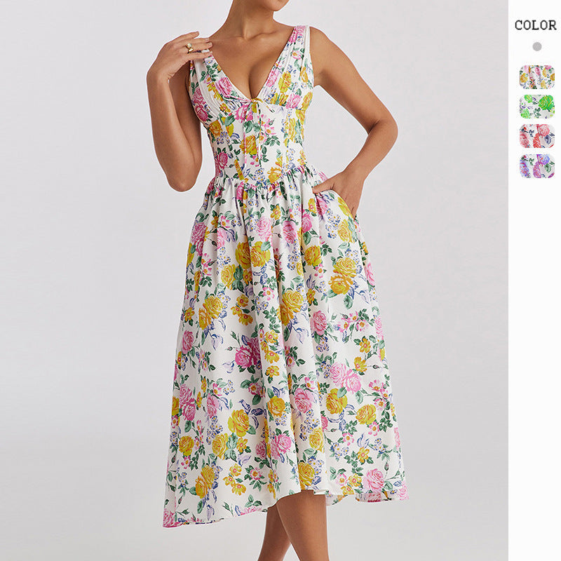 Damen Midikleid Floralmuster V-Ausschnitt Norvielle - Norvielle
