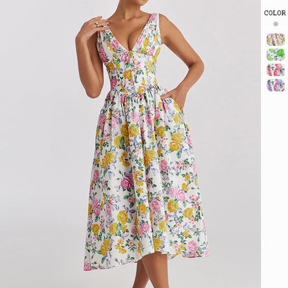 Damen Midikleid Floralmuster V-Ausschnitt Norvielle - Norvielle