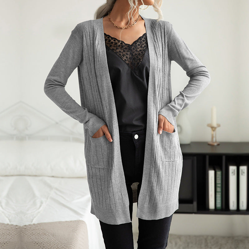 Damen Strickjacke mit Taschen Strukturiert Beige - Norvielle