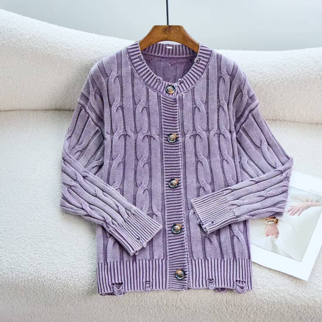 Damen Strickjacke Zopfmuster Knopfverschluss Norvielle