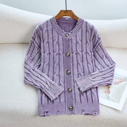Damen Strickjacke Zopfmuster Knopfverschluss Norvielle