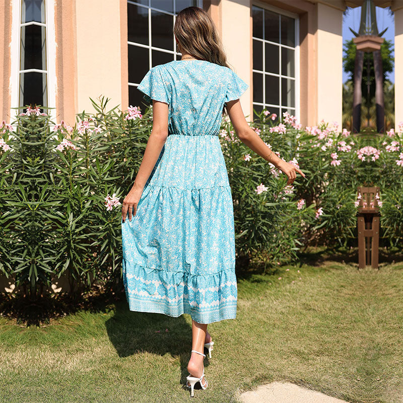 Damen Maxikleid Sommer Floral Rüschendetails Norvielle
