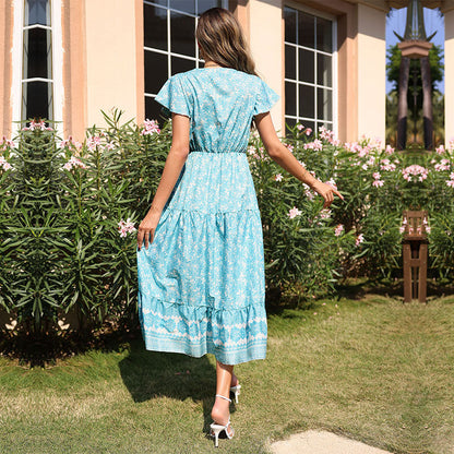 Damen Maxikleid Sommer Floral Rüschendetails Norvielle