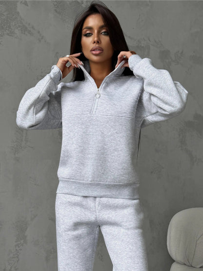 Damen Freizeit-Loungewear-Set mit Halb-Reißverschluss Elastisch