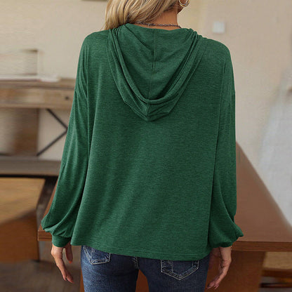 Damen Hoodie Oberteil Elastisch Knöpfe