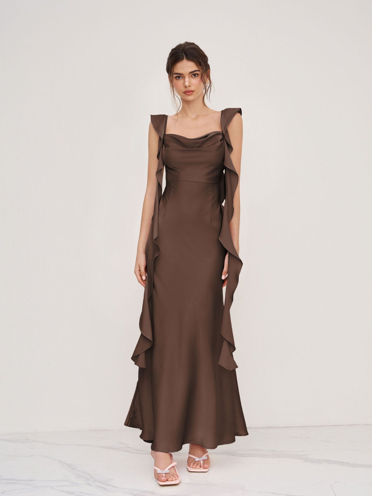 Damen Abendkleid Asymmetrische Rüschen Norvielle