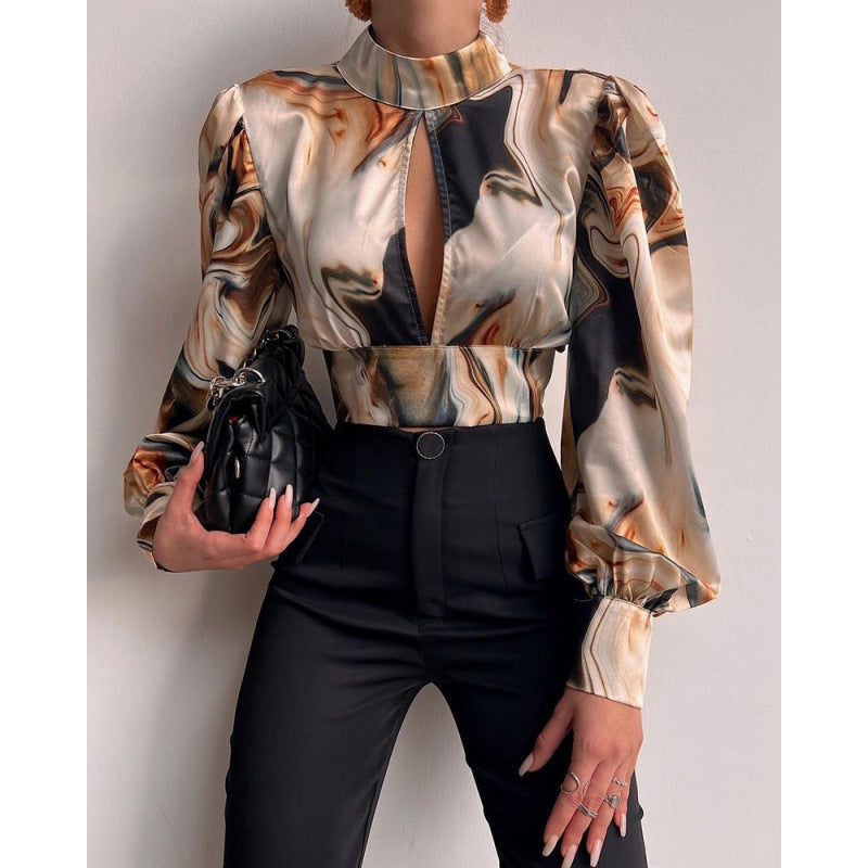 Damen Bluse mit Schlüsselloch-Ausschnitt und Volumenärmeln Norvielle