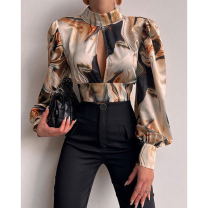 Damen Bluse mit Schlüsselloch-Ausschnitt und Volumenärmeln Norvielle