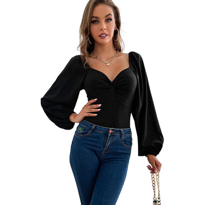 Damen Body mit Puffärmeln und Knopfdetail