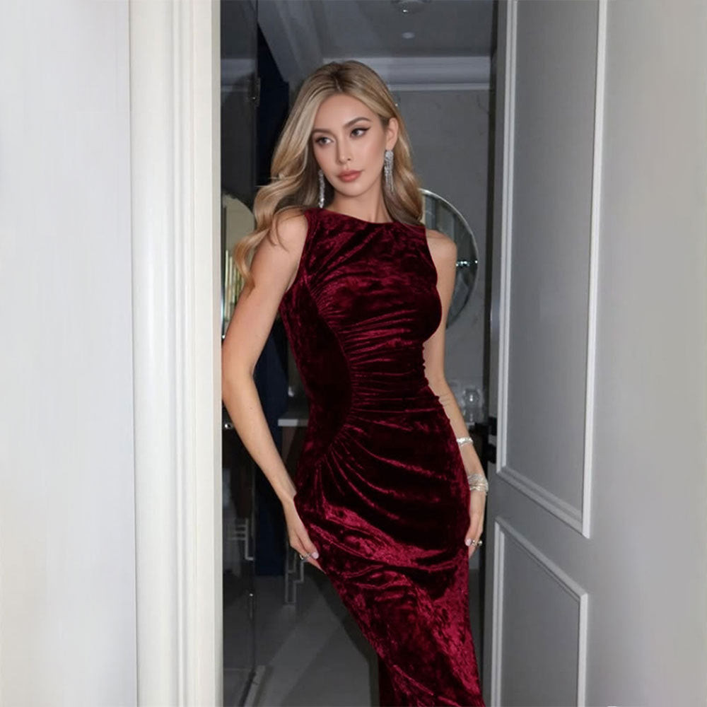 Damen Abendkleid Samt Figurbetont