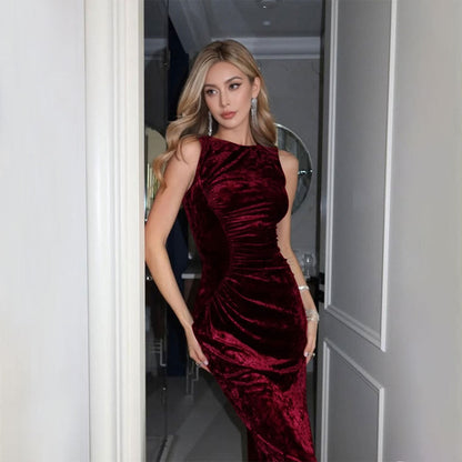 Damen Abendkleid Samt Figurbetont