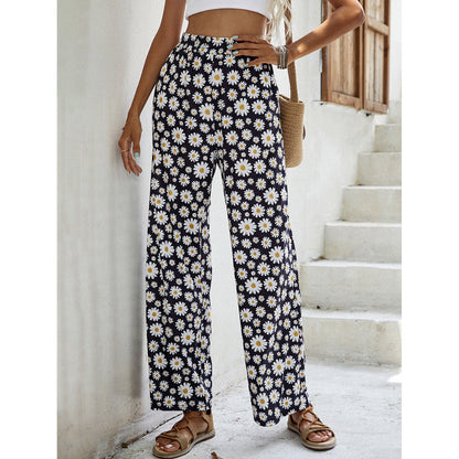 Damen Sommerhose Weite Passform Elastischer Bund Florales Design - Norvielle