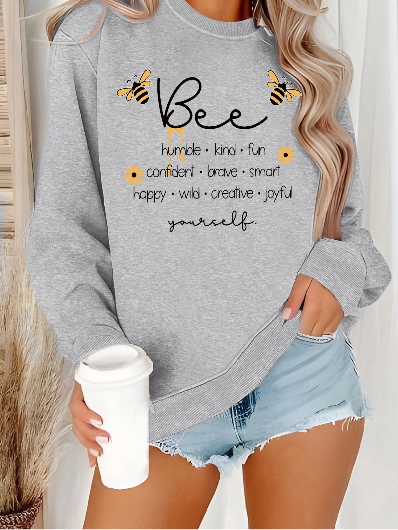 Damen Sweatshirt Bienenmotiv Positiv