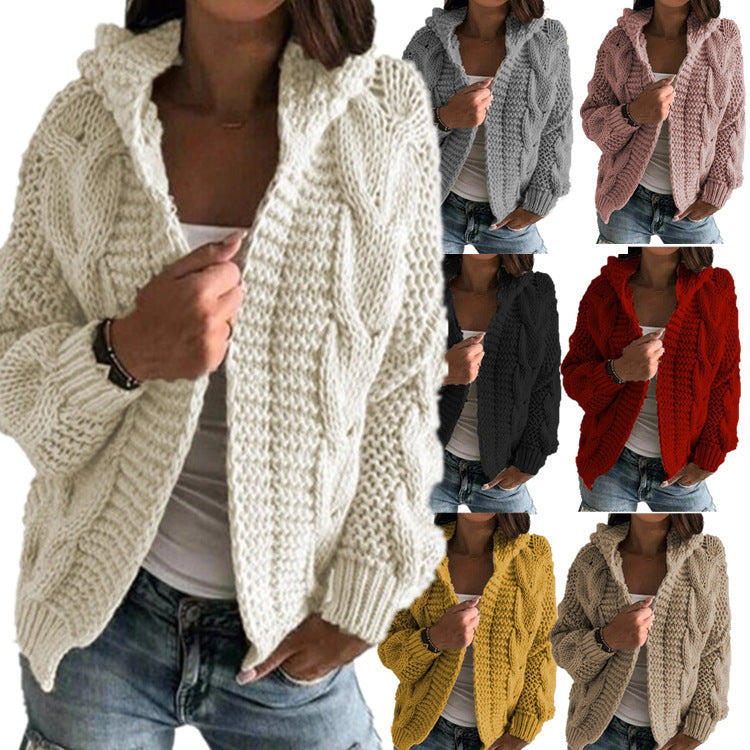 Damen Grobstrick Cardigan Kapuze tiefen Taschen Norvielle - Norvielle
