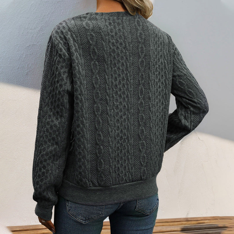 Damen Strickpullover Lässig Wellenmuster Knopfdetails Beige