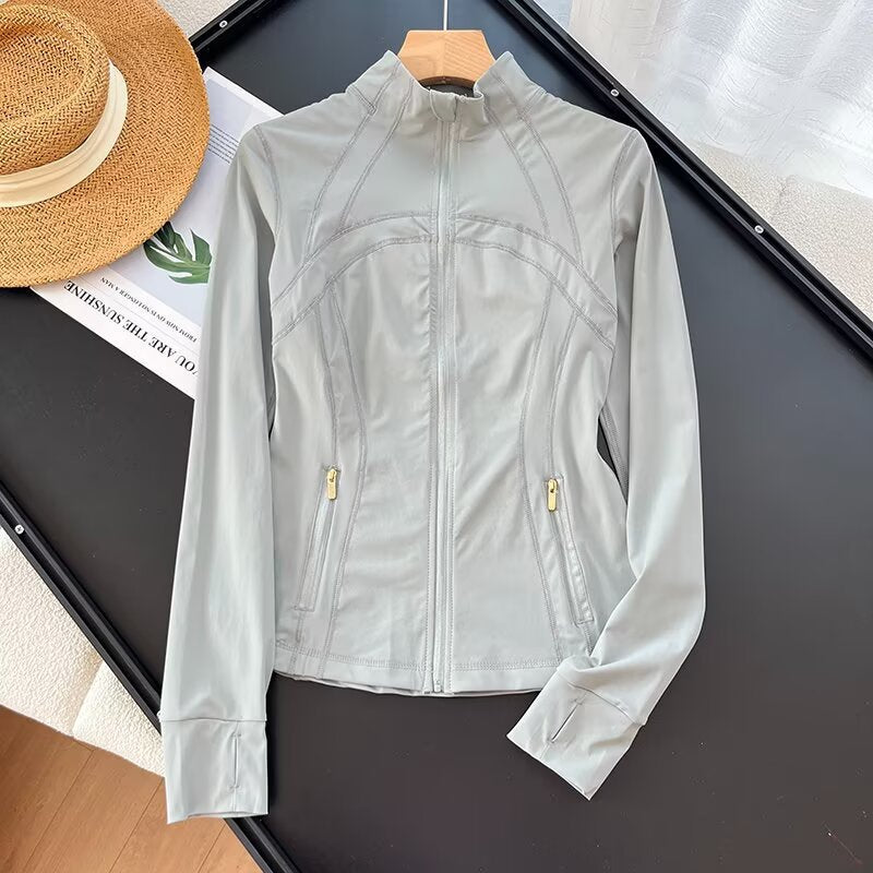 Damen Laufjacke Atmungsaktives Material Hochkragen