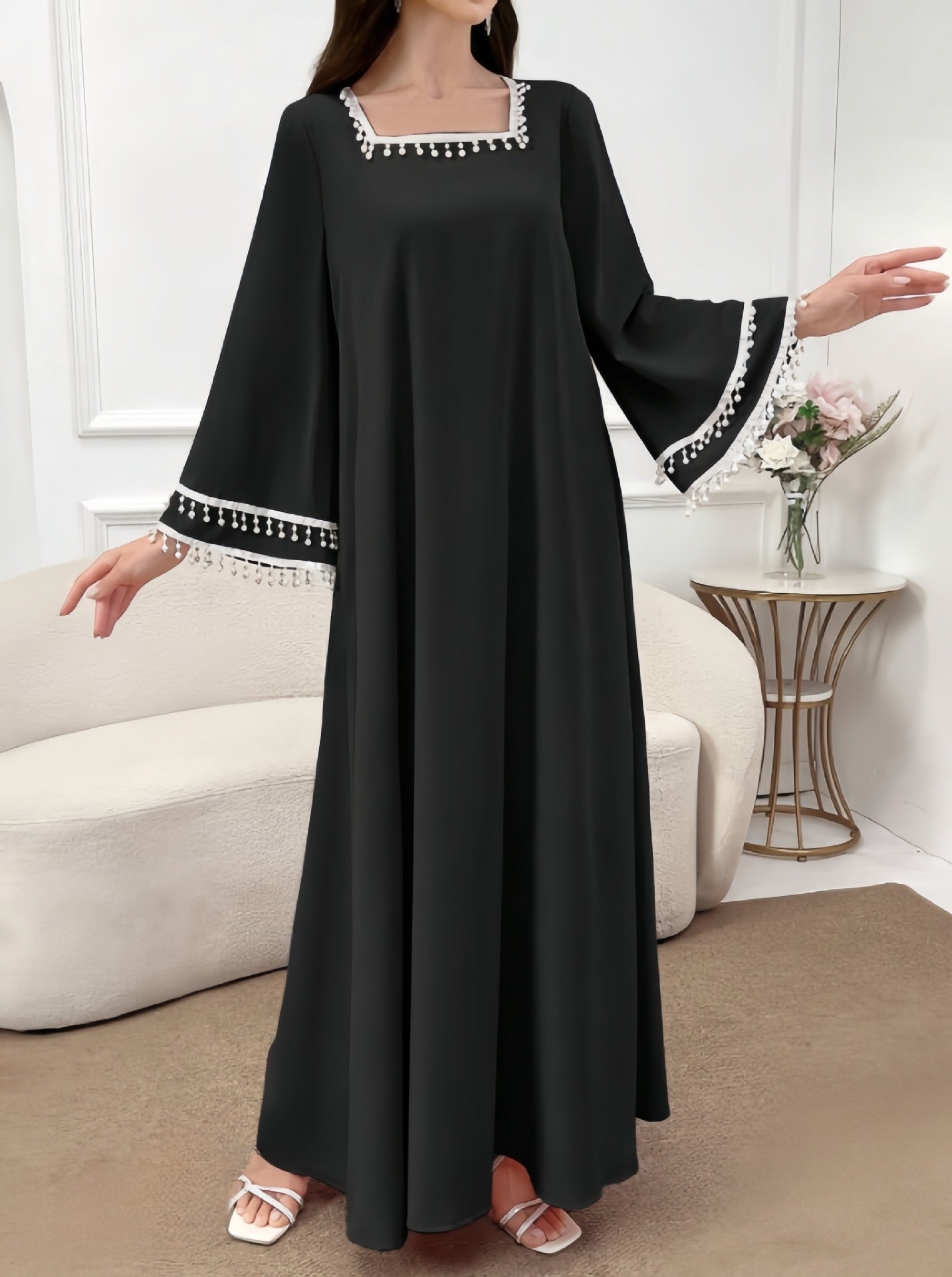 Damen Maxikleid Dekorative Fransen Weite Ärmel Norvielle