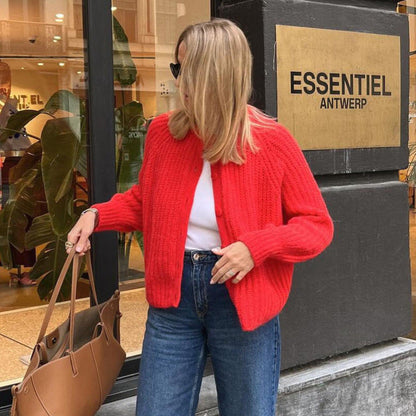 Damen Strickjacke Rippstruktur Große Knöpfe Norvielle