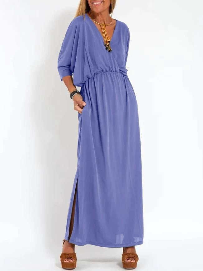 Damen Maxikleid mit Seitenschlitz und elastischem Taillenbund