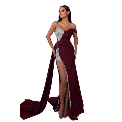 Damen Abendkleid Asymmetrischer Schnitt Pailletten