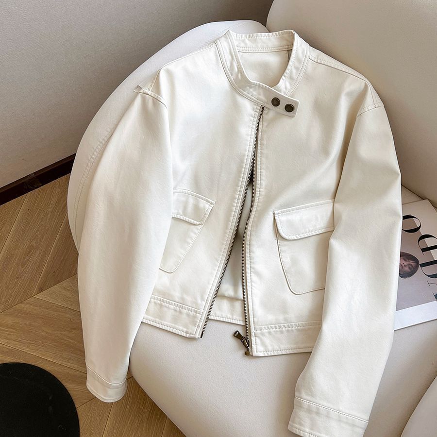Damen Kunstlederjacke Zeitloser Schnitt Schwarz - Norvielle